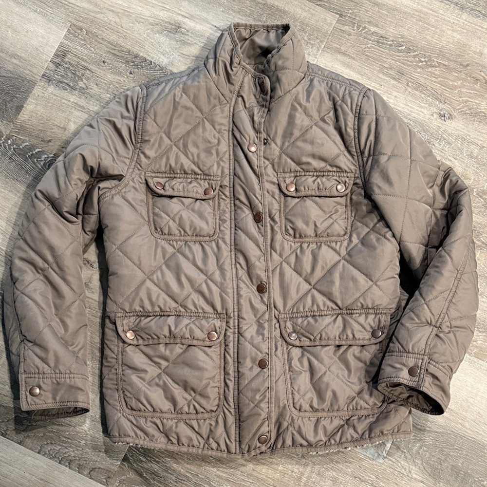 Thread & Supply Quilted Brown taupe Olive tan Jacket sz l